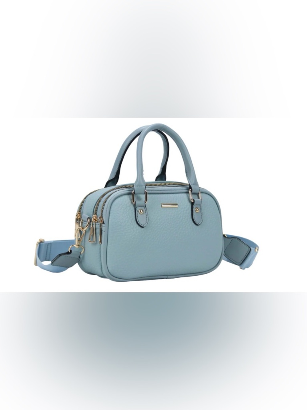 NWT Light Blue Double-Zip Satchel Camera Handbag with Guitar Crossbody Strap